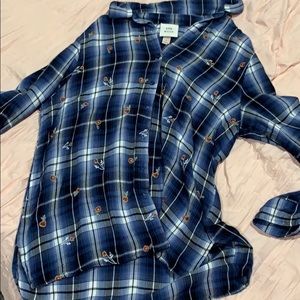 Blue plaid sunflower flannel